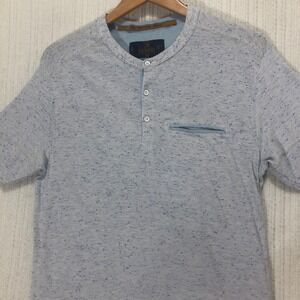 Jared Speckled Henley Shirt Mens Medium Blue‎ Short Sleeve Casual Button Up